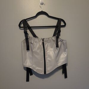NWTs Club Exx Silver Metallic Harness Zip Up Tank Top Women's 1X Dolls Kill